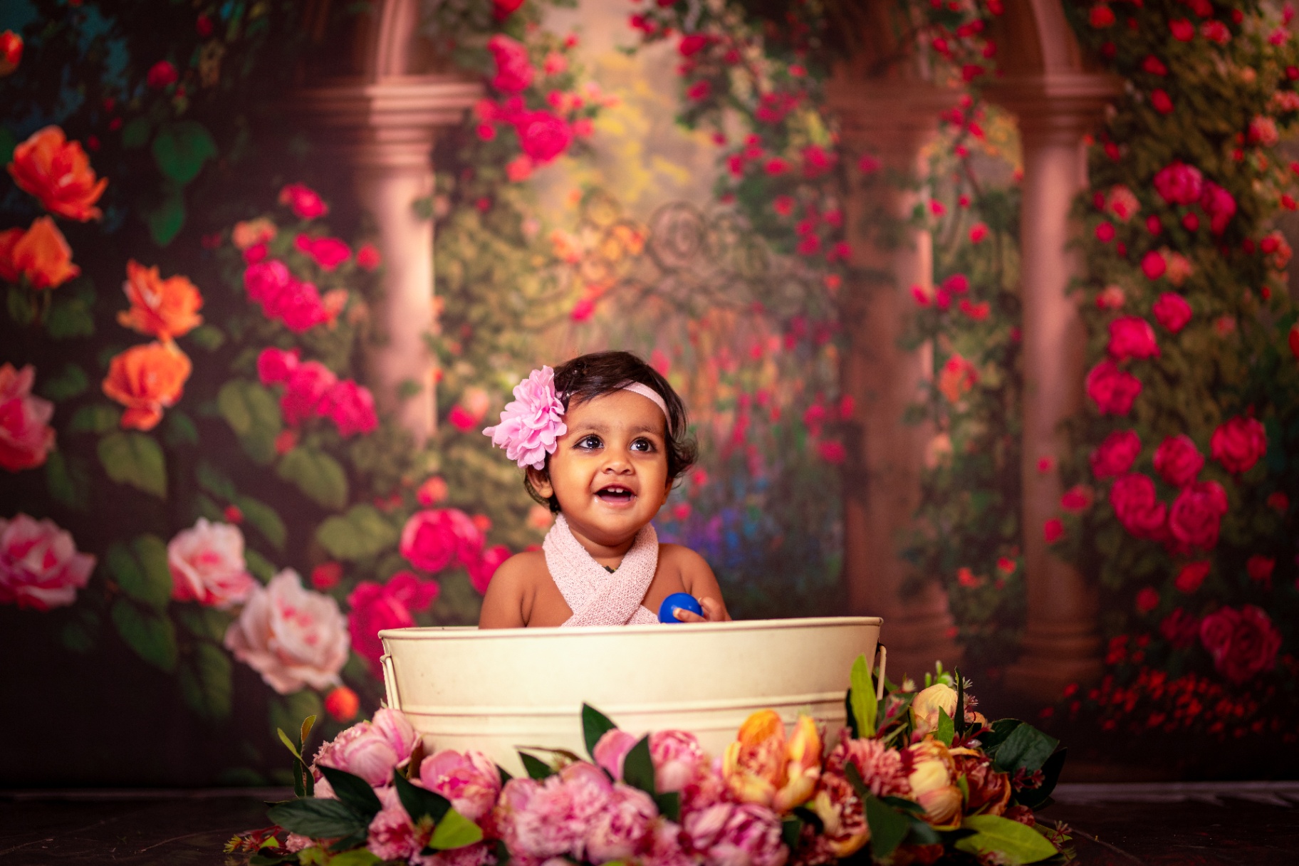 Baby in flower bath